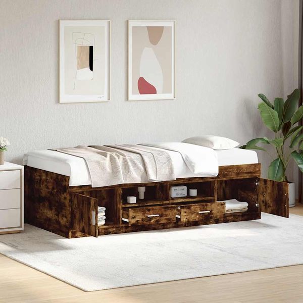 vidaXL Váľanda so zásuvkami bez matraca dymový dub 90x190 cm