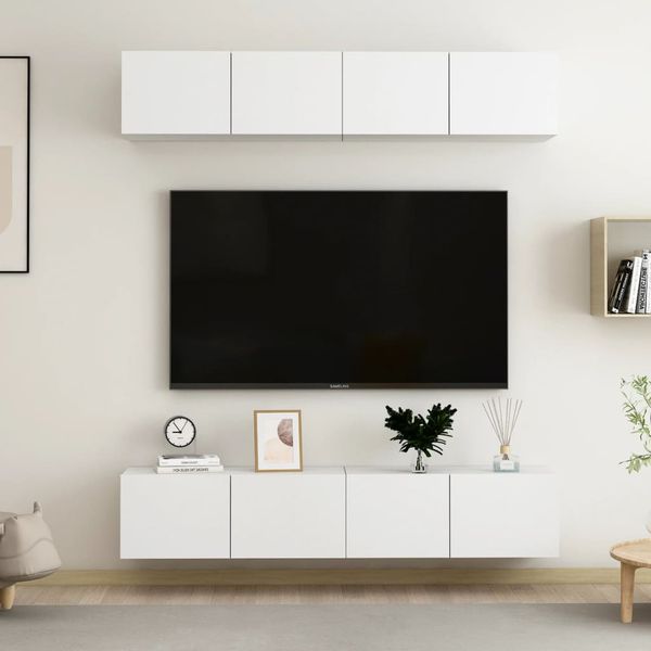 vidaXL TV skrinky 4 ks, biele 80x30x30 cm, kompozitné drevo