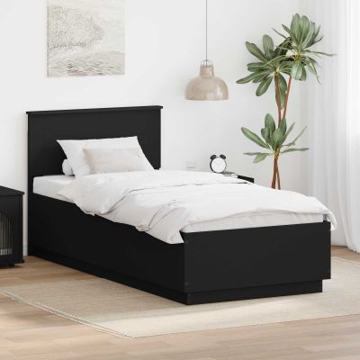 vidaXL Rám postele s LED pásikmi Čierna 90 x 190 cm Kompozitné drevo
