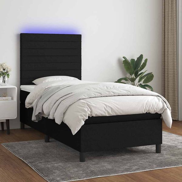 vidaXL Posteľ boxsping s matracom a LED čierna 80x200 cm látka