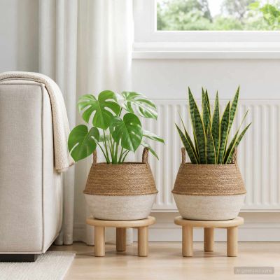 vidaXL Kvetináč s uchami 2 ks Biela Ø 45 x 36 cm 100% Morská tráva