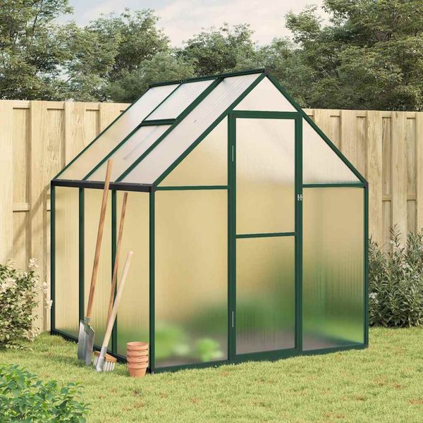 vidaXL Skleník so základovým rámom zelený 169x169x195 cm hliník