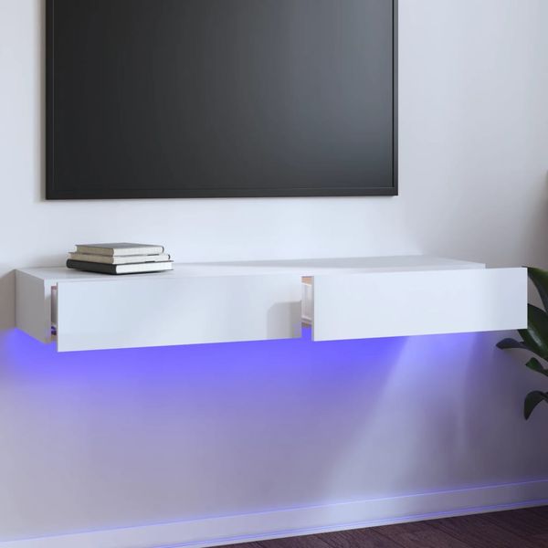 vidaXL TV skrinka s LED svetlami lesklá biela 120x35x15,5 cm