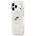 Obal Karl Lagerfeld Magsafe IML trblietavý obal s kovovým rámom fotoaparátu a tlačidlami, hlavy Karla a Choupette s opakovaným logom KL pre iPhone 17 Pro sivý