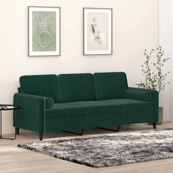 vidaXL 3-miestna pohovka s vankúšmi tmavozelená 180 cm zamat