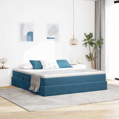vidaXL Postel s úložným prostorem a matrací Tmavomodrá 160 x 200 cm