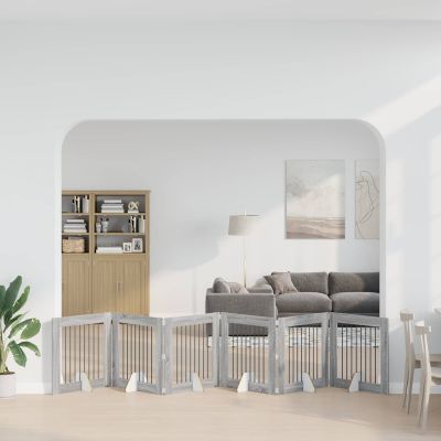 vidaXL Skladacia psia brána so stojanmi 6 ks Sivý Sonoma 482 cm