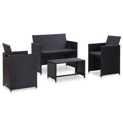vidaXL 4-dielna záhradná sedacia súprava+podložky, polyratan, čierna