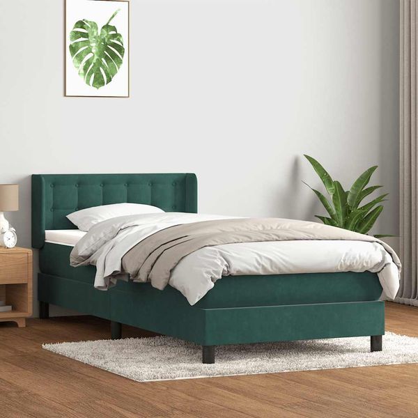 vidaXL Posteľný rám boxspring s matracom Tmavozelená 80x210 cm zamat
