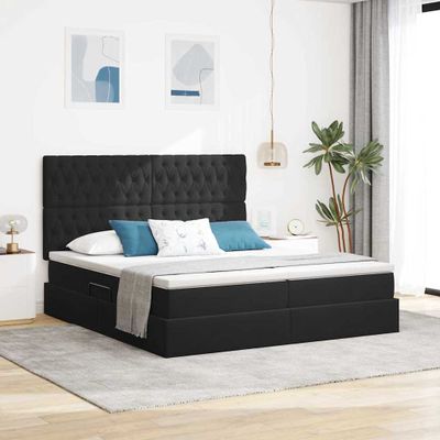 vidaXL Úložná posteľ s čelnou doskou Čierna 200 x 200 cm Zamat