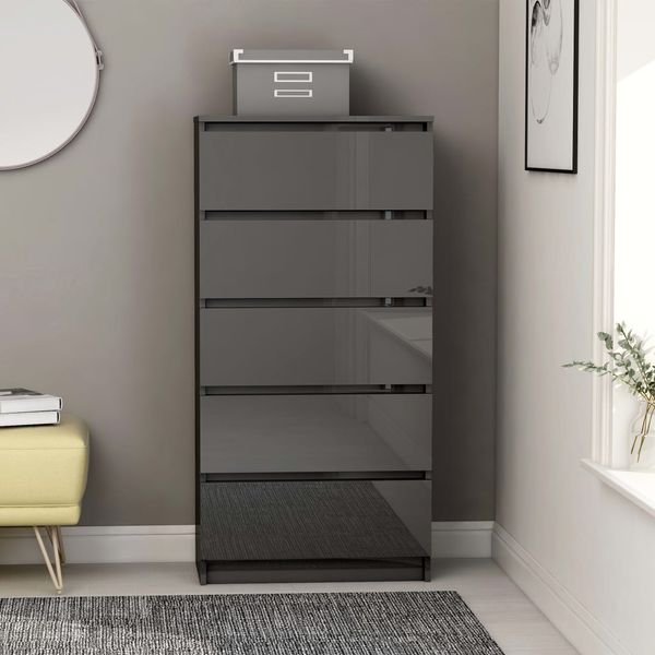 vidaXL Komoda so zásuvkami, lesklá sivá 60x35x121 cm, kompozitné drevo