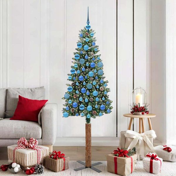 vidaXL Úzky vianočný stromček s 300 LED-i so stojanom Zelená 180 cm