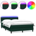 vidaXL Posteľný rám boxsping s matracom a LED tmavozelený 140x220 cm zamat
