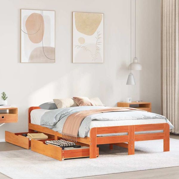 vidaXL Posteľ bez matraca voskovo hnedý 135x190 cm masívna borovica