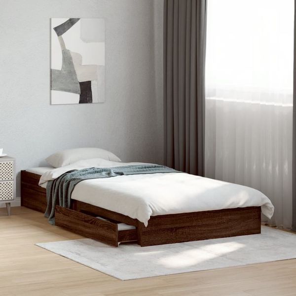 vidaXL Posteľný rám so zásuvkami hnedý dub 75x190 cm kompozitné drevo