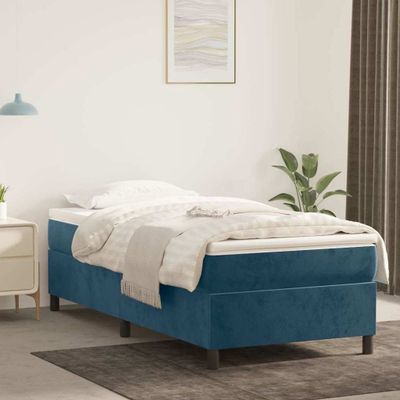 vidaXL Posteľný rám s boxspringom tmavomodrý 100x200 cm zamat