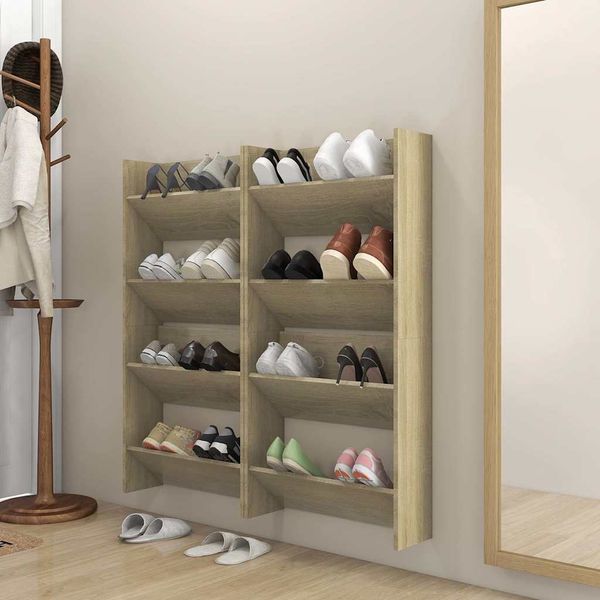 vidaXL Nástenné skrinky na topánky 4 ks, dub sonoma 60x18x60 cm