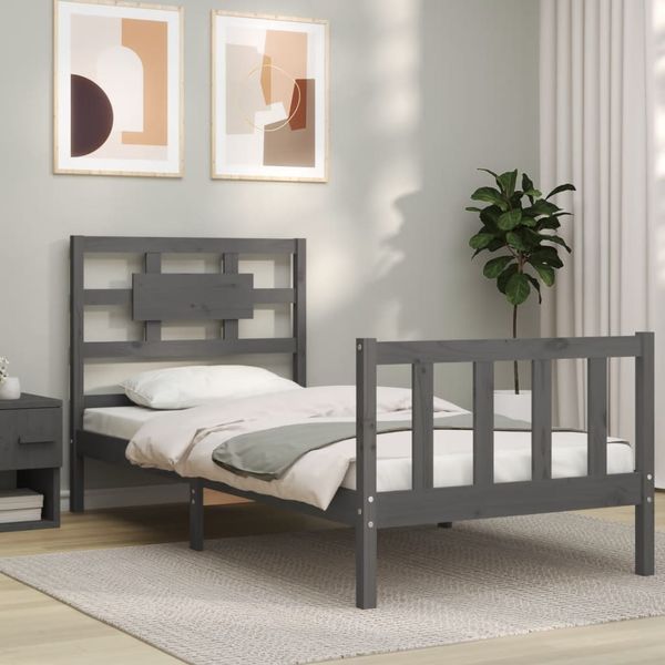 vidaXL Rám postele s čelom sivý 100x200 cm masívne drevo
