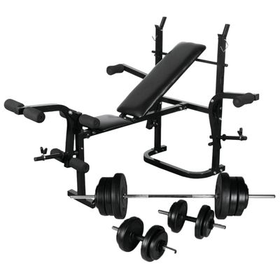 vidaXL Posilňovacia lavica+stojan na závažia a sada činiek 60,5 kg