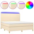 vidaXL Posteľ boxsping s matracom a LED krémová 180x200 cm látka