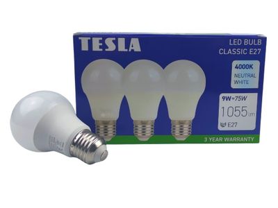 TESLA BL270940-3PACK – LED žiarovky E27, 9W, 1055 lm, 4000K, denná biela, 3 ks v balení