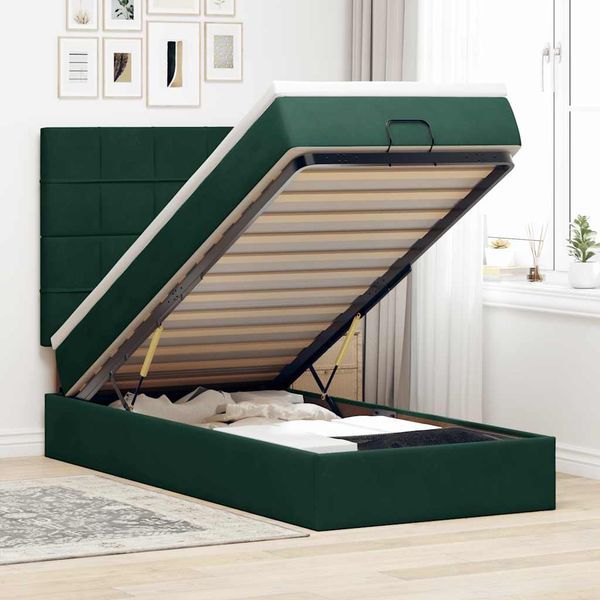 vidaXL Osmanský rám postele s matracmi tmavozelená 100x200 cm zamat