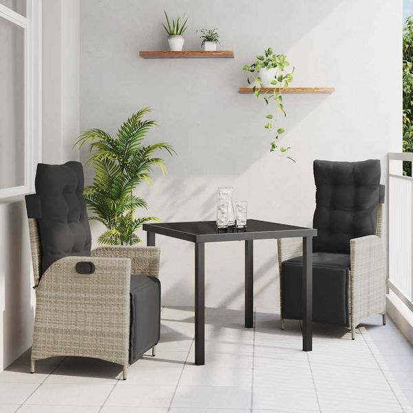 vidaXL Záhradný jedálenský set s vankúšom 3 pcs Svetlosivá polyratan