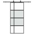 vidaXL Posuvné dvere s kovaním čierne 90x205 cm tvrdené sklo
