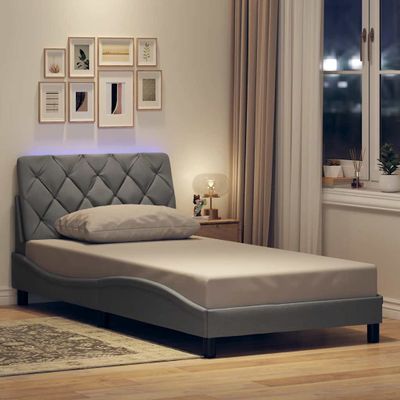vidaXL Rám postele s LED bez matraca bledosivý 100x200 cm látka