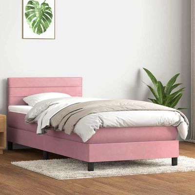 vidaXL Posteľný rám boxsping s matracom ružový 80x210 cm zamat