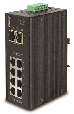 Planet IGS-10020MT průmyslový L3 switch, 8x1Gb, 2x2.5Gb SFP, dual 12-48V DC, -40~75°C, IP30 Prumyslový Switch, 8x 10/100/1000 + 2x 100/1000 SFP, Management, -40 +75°C