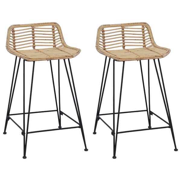 vidaXL Barová stolička 2 pcs Prírodná 44 x 45 x 76 cm Ratan a oceľ