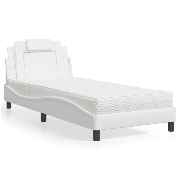 vidaXL Posteľ Viana s matracom biela 90x200 cm umelá koža