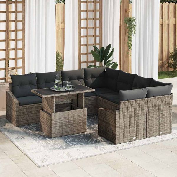 vidaXL Súprava záhradných pohoviek s úložiskom 9 pcs Sivá Poly ratan