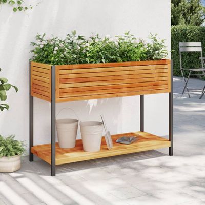 vidaXL Záhradný kvetináč s policou 110x45x80 cm masívna akácia a oceľ