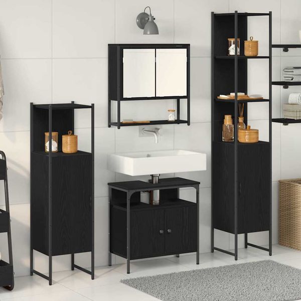 vidaXL Sada kúpeľňového nábytku 4 pcs Čierny dub Kompozitné drevo