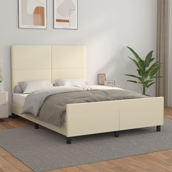 vidaXL Posteľný rám s čelom krémový 140x190 cm umelá koža