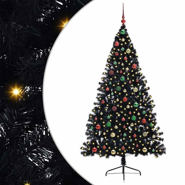 vidaXL Umelý predsvietený vianočný stromček Čierna 180 cm PVC