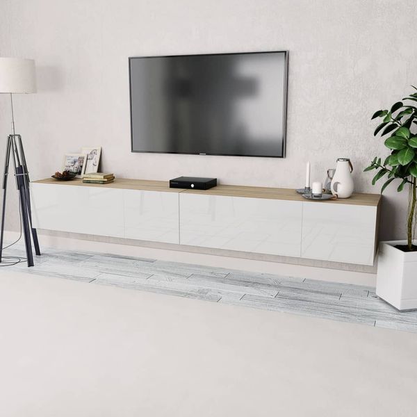 vidaXL TV skrinky 2 ks, kompozitné drevo 120x40x34cm, lesklé biele+dub