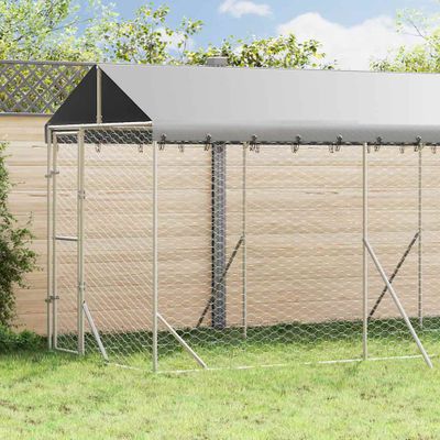 vidaXL Vonkajší koterec pre psov so strechou strieborný 2x6x2,5 m oceľ