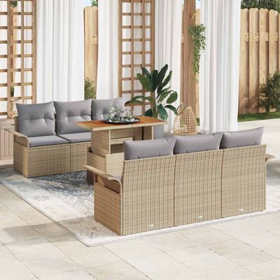 vidaXL Súprava záhradných pohoviek s úložiskom 7 pcs Béžová Poly ratan