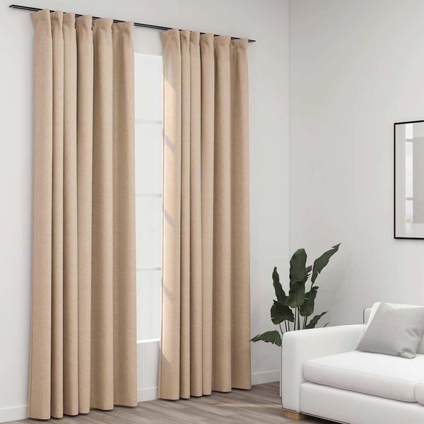vidaXL Zatemňovacie závesy, ľanový vzhľad, háčiky 2ks,béžové 140x225cm