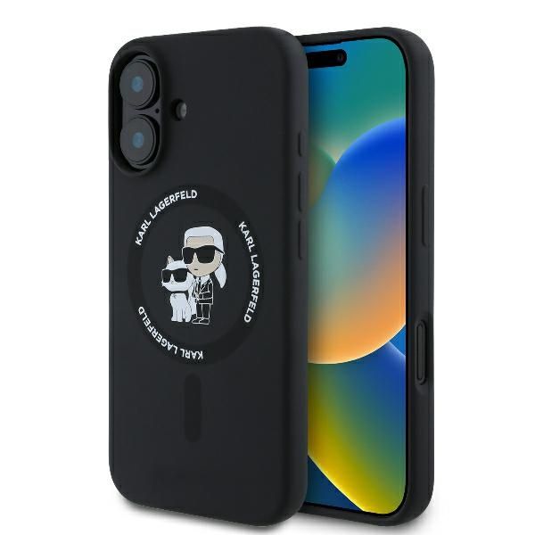 Puzdro Karl Lagerfeld pre iPhone 16 Plus 6,7" KLHMP16MSCMKCRHK čierne tvrdý silikón Karl&Choupette Heads Ring MagSafe