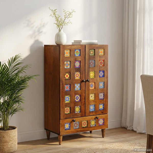 vidaXL Highboard Orech 60 x 33,5 x 100 cm Masívne mango drevo