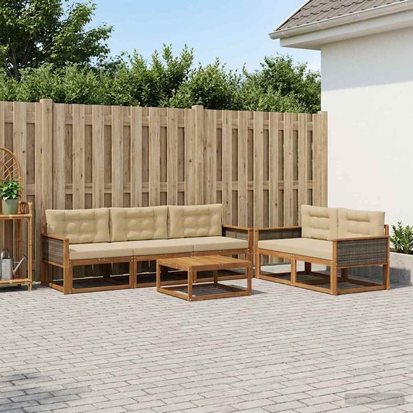 vidaXL Záhradná súprava gaučov s vankúšom 6 pcs Prírodná a béžová