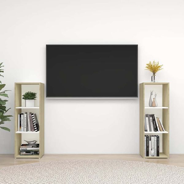 vidaXL TV skrinky 2 ks, biela+sonoma 107x35x37 cm, kompozitné drevo