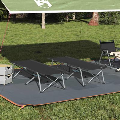 vidaXL Skladacia kempingová posteľ 2 pcs Čierna 194 x 62,5 x 42,5 cm