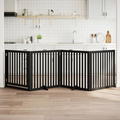 vidaXL Brána pre psa dvere sklad. 4 panely čierna 320cm topoľové drevo