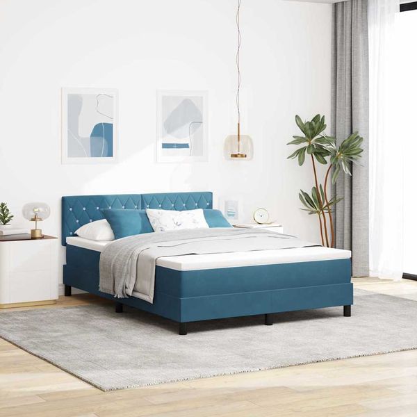 vidaXL Posteľ s pružinovým rámom Tmavomodrá 160 x 200 cm Zamat