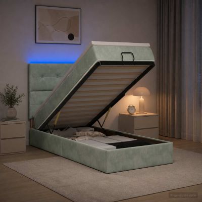 vidaXL Ottoman posteľ s matracom a LED Svetlosivá 100 x 200 cm Zamat